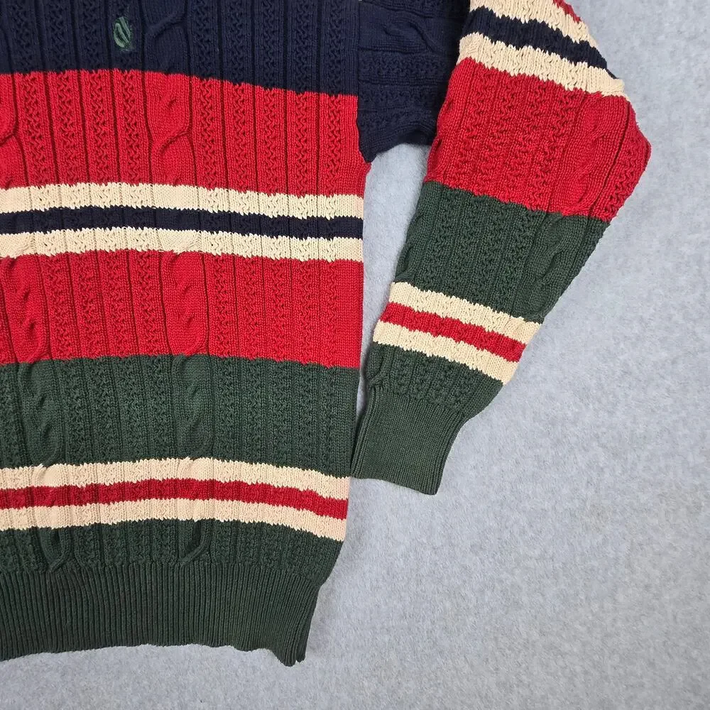 Vintage Nautica Sweater Mens Large Stripe Cable Knit Crew Neck Navy Multi Color - Picture 7 of 16